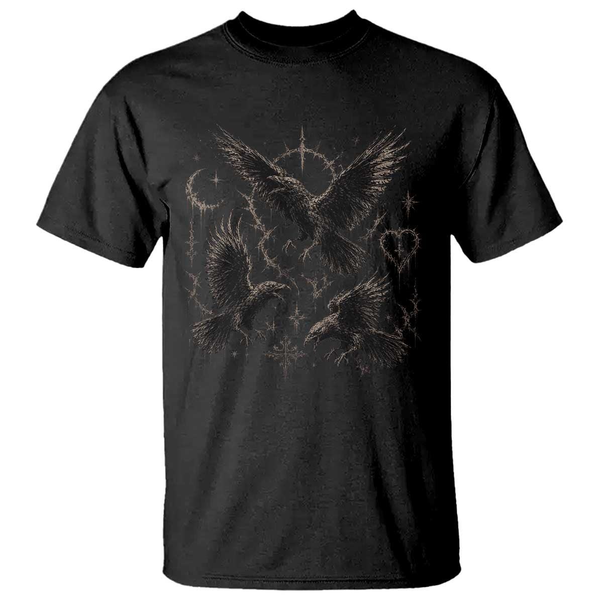 Flying Raven Crow T Shirt Black Bird Gothic Occult Cyber Y2K Dark Academia Ravens Graphic TS10 Black Print Your Wear