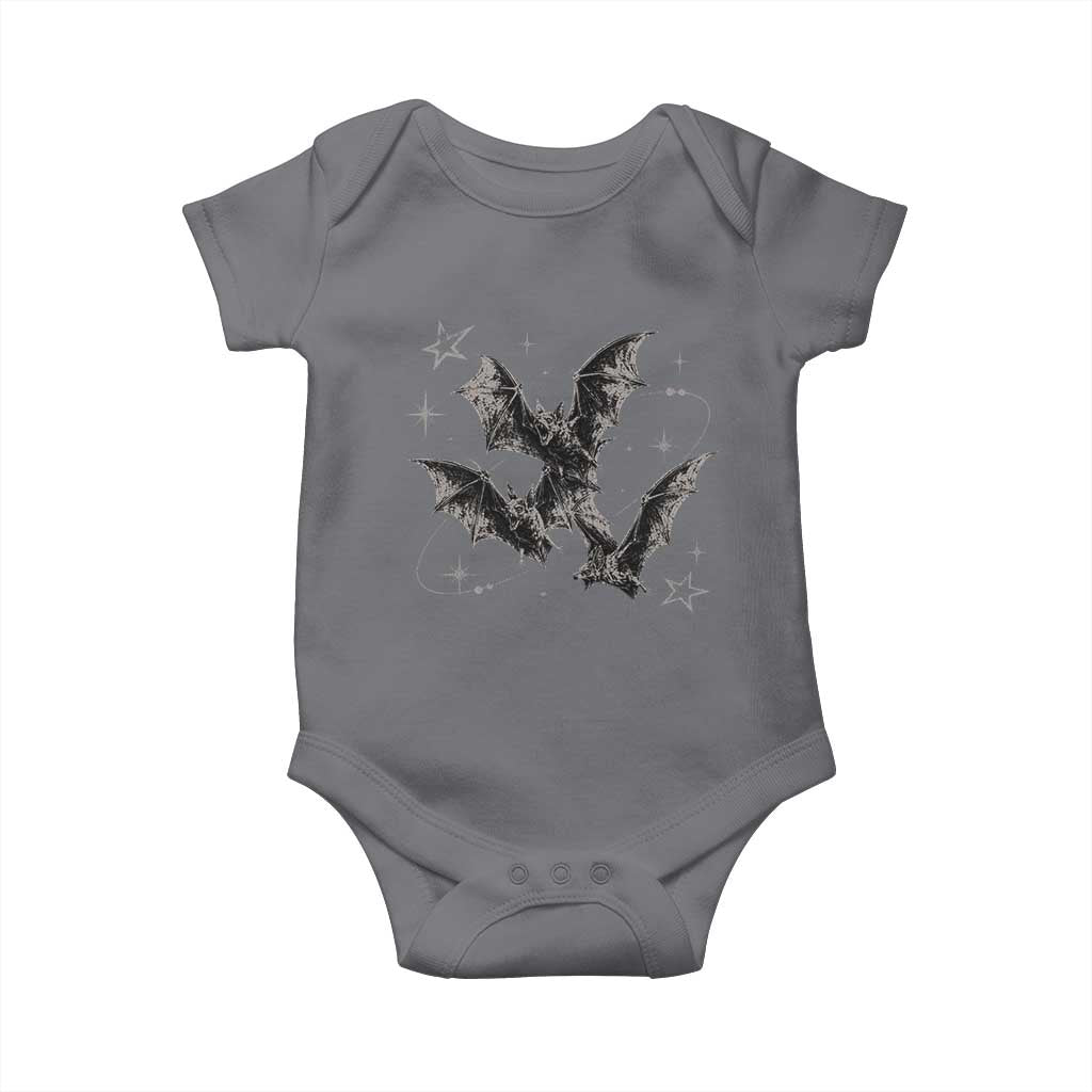 Three Bats Y2k Baby Onesie Vintage 90s Style Bat Gothic Occult Halloween Bat Graphic TS10 Charcoal Print Your Wear