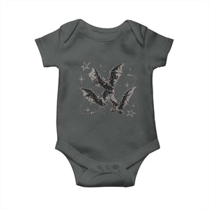 Three Bats Y2k Baby Onesie Vintage 90s Style Bat Gothic Occult Halloween Bat Graphic TS10 Dark Heather Print Your Wear