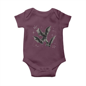 Three Bats Y2k Baby Onesie Vintage 90s Style Bat Gothic Occult Halloween Bat Graphic TS10 Maroon Print Your Wear