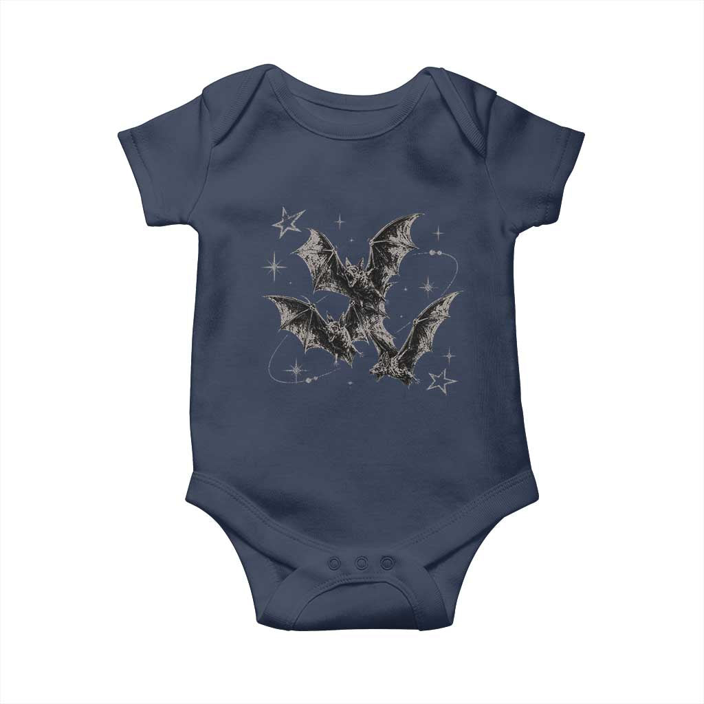 Three Bats Y2k Baby Onesie Vintage 90s Style Bat Gothic Occult Halloween Bat Graphic TS10 Navy Print Your Wear