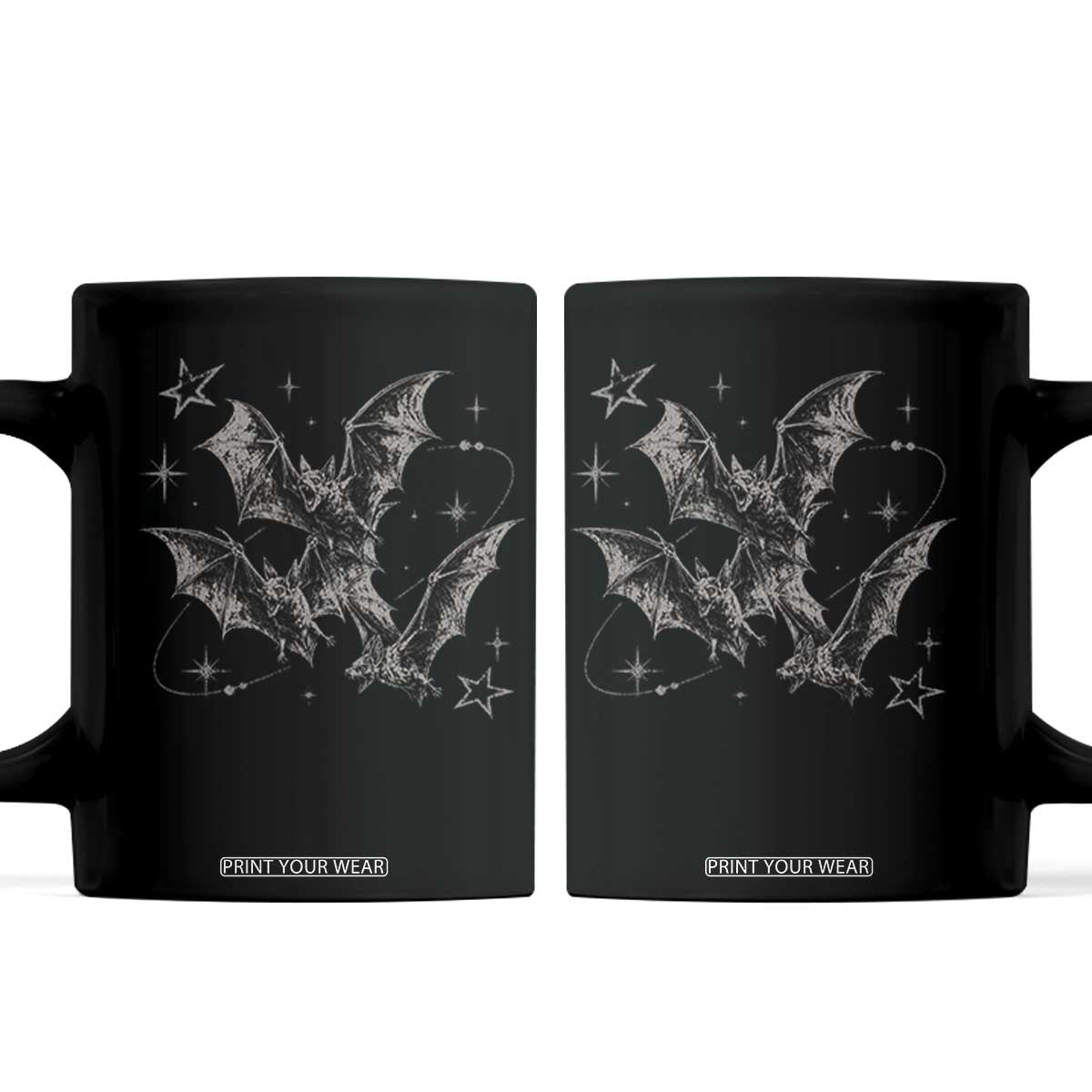 Three Bats Y2k Coffee Mug Vintage 90s Style Bat Gothic Occult Halloween Bat Graphic TS10 Black Print Your Wear