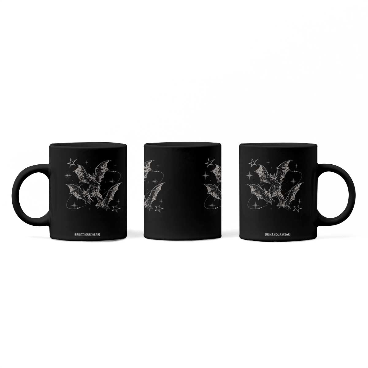 Three Bats Y2k Coffee Mug Vintage 90s Style Bat Gothic Occult Halloween Bat Graphic TS10 Print Your Wear