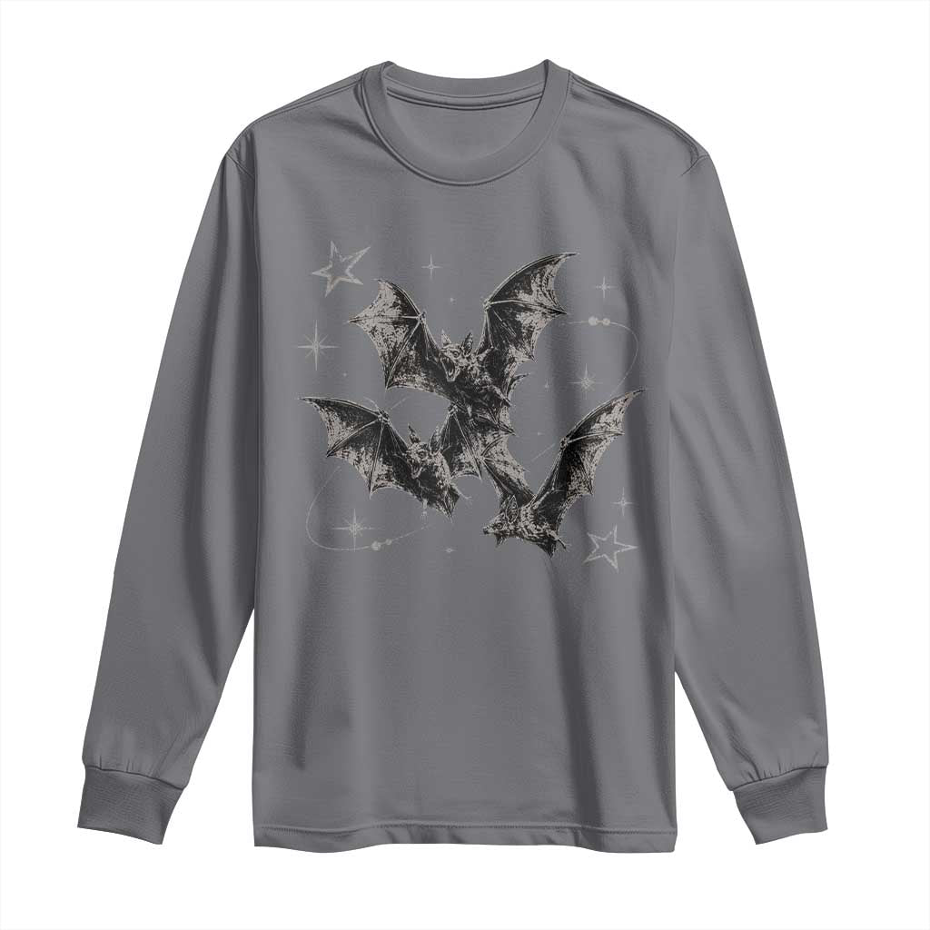 Three Bats Y2k Long Sleeve Shirt Vintage 90s Style Bat Gothic Occult Halloween Bat Graphic TS10 Charcoal Print Your Wear
