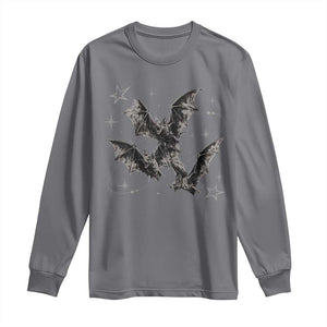 Three Bats Y2k Long Sleeve Shirt Vintage 90s Style Bat Gothic Occult Halloween Bat Graphic TS10 Charcoal Print Your Wear