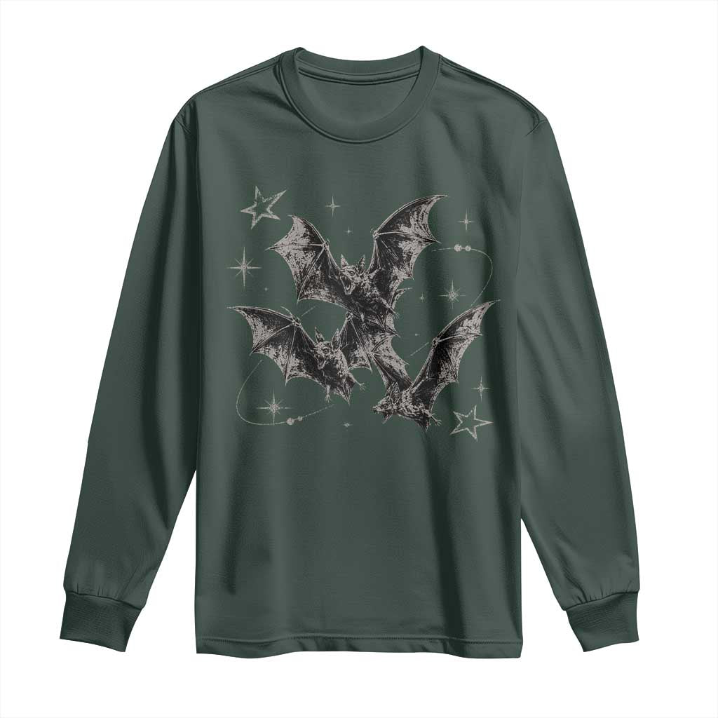 Three Bats Y2k Long Sleeve Shirt Vintage 90s Style Bat Gothic Occult Halloween Bat Graphic TS10 Dark Forest Green Print Your Wear