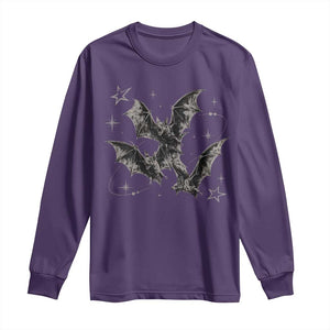 Three Bats Y2k Long Sleeve Shirt Vintage 90s Style Bat Gothic Occult Halloween Bat Graphic TS10 Purple Print Your Wear