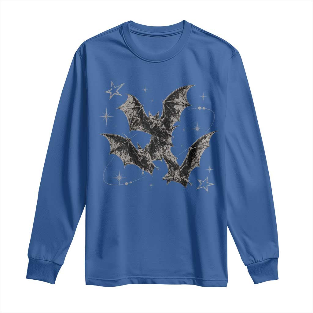 Three Bats Y2k Long Sleeve Shirt Vintage 90s Style Bat Gothic Occult Halloween Bat Graphic TS10 Royal Blue Print Your Wear