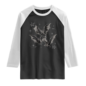 Three Bats Y2k Raglan Shirt Vintage 90s Style Bat Gothic Occult Halloween Bat Graphic TS10 Black White Print Your Wear