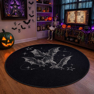 Three Bats Y2k Round Rug Vintage 90s Style Bat Gothic Occult Halloween Bat Graphic