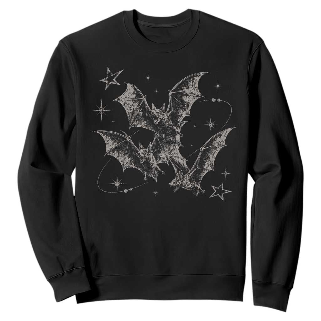 Three Bats Y2k Sweatshirt Vintage 90s Style Bat Gothic Occult Halloween Bat Graphic TS10 Black Print Your Wear