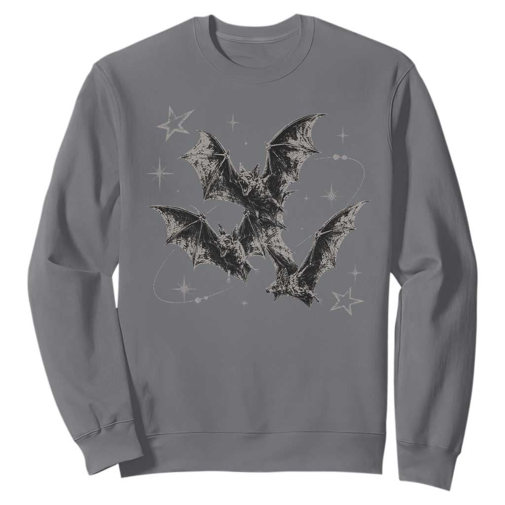 Three Bats Y2k Sweatshirt Vintage 90s Style Bat Gothic Occult Halloween Bat Graphic TS10 Charcoal Print Your Wear