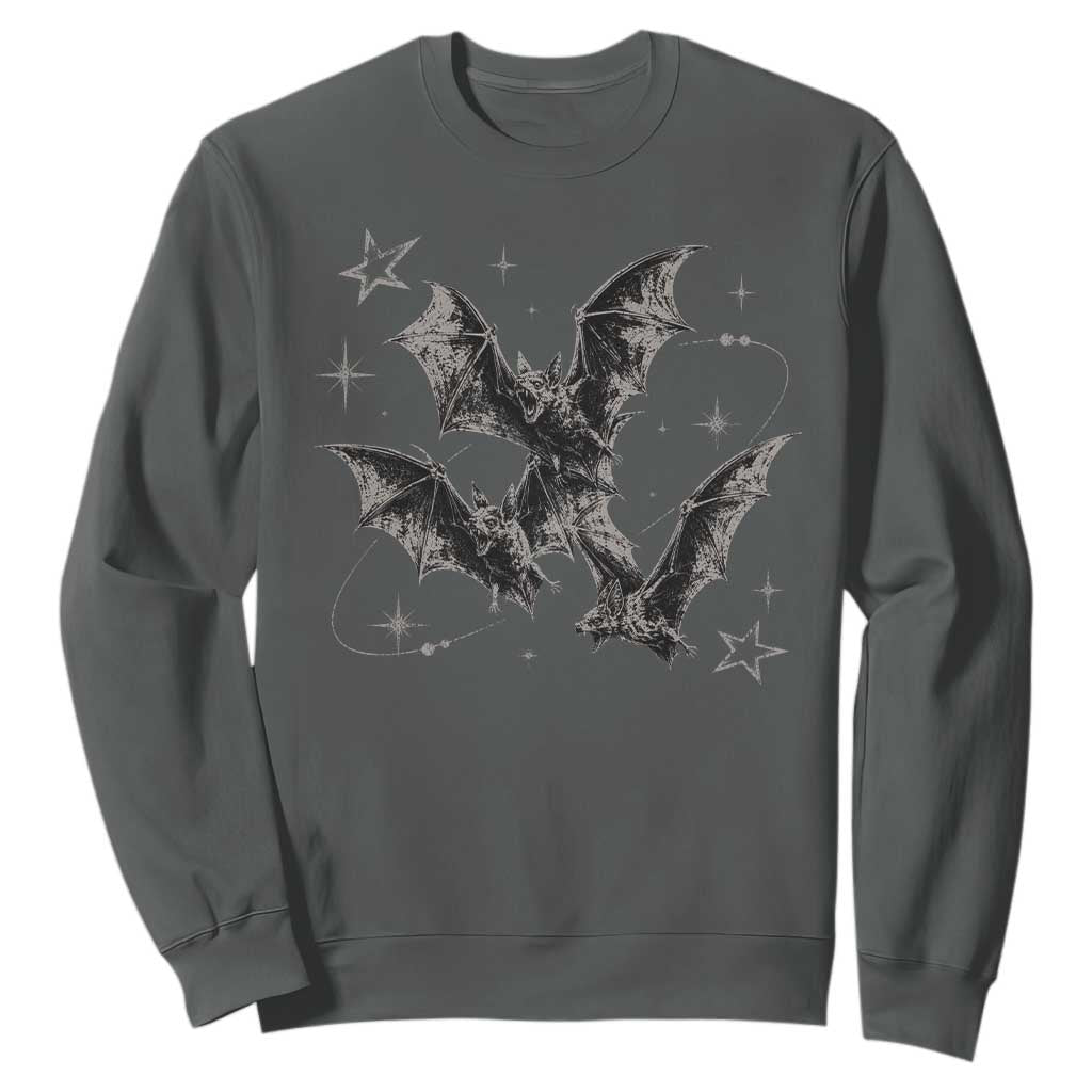 Three Bats Y2k Sweatshirt Vintage 90s Style Bat Gothic Occult Halloween Bat Graphic TS10 Dark Heather Print Your Wear