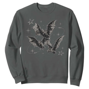 Three Bats Y2k Sweatshirt Vintage 90s Style Bat Gothic Occult Halloween Bat Graphic TS10 Dark Heather Print Your Wear