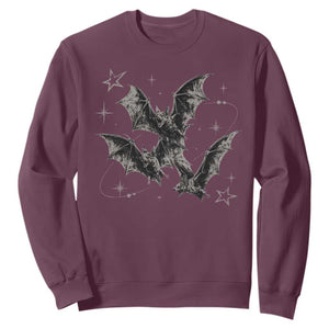 Three Bats Y2k Sweatshirt Vintage 90s Style Bat Gothic Occult Halloween Bat Graphic TS10 Maroon Print Your Wear