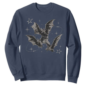 Three Bats Y2k Sweatshirt Vintage 90s Style Bat Gothic Occult Halloween Bat Graphic TS10 Navy Print Your Wear