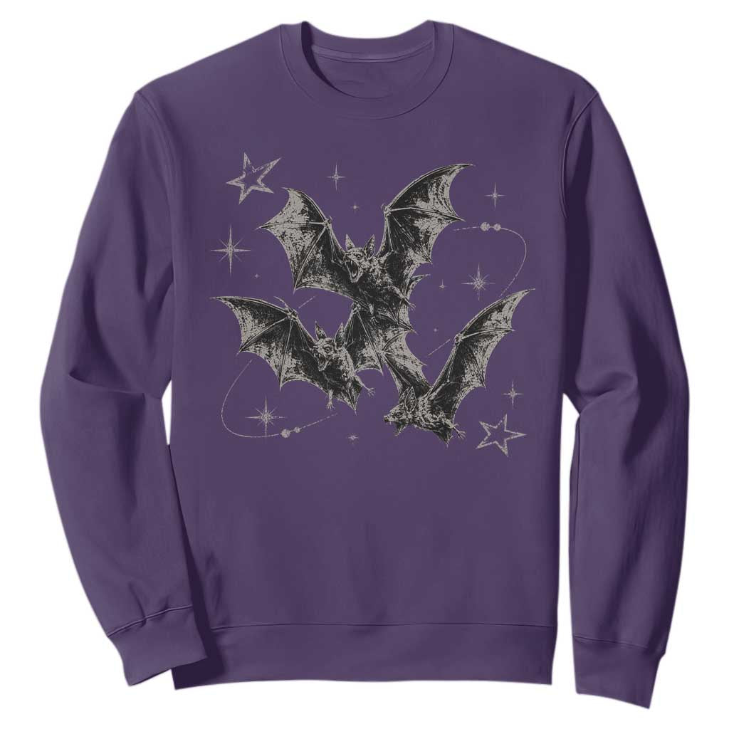Three Bats Y2k Sweatshirt Vintage 90s Style Bat Gothic Occult Halloween Bat Graphic TS10 Purple Print Your Wear