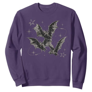 Three Bats Y2k Sweatshirt Vintage 90s Style Bat Gothic Occult Halloween Bat Graphic TS10 Purple Print Your Wear