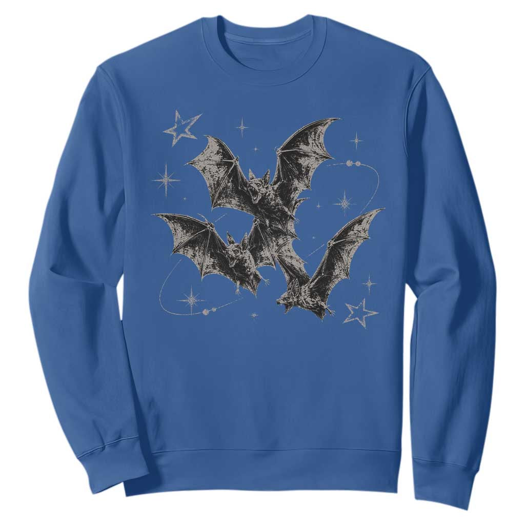 Three Bats Y2k Sweatshirt Vintage 90s Style Bat Gothic Occult Halloween Bat Graphic TS10 Royal Blue Print Your Wear
