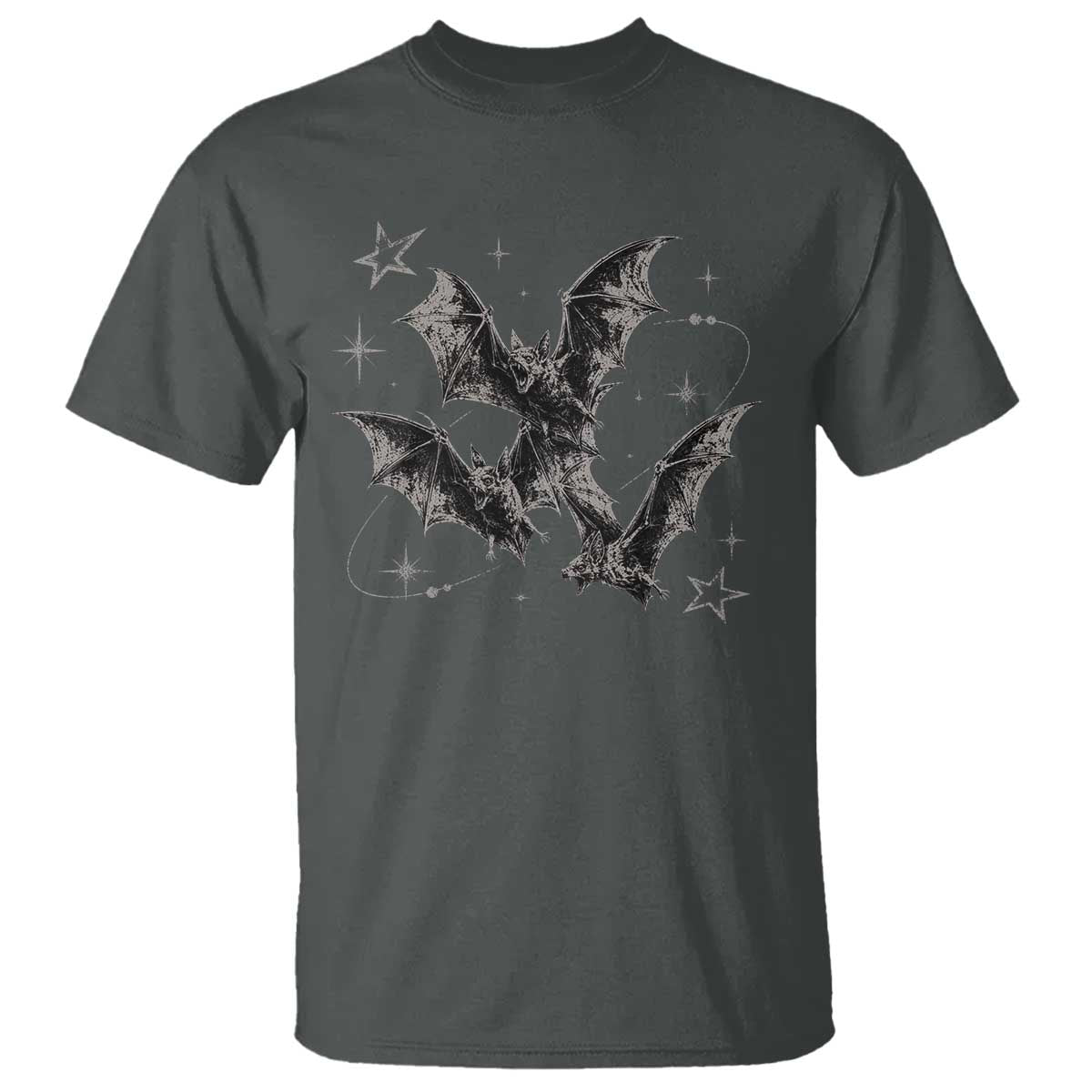 Three Bats Y2k T Shirt Vintage 90s Style Bat Gothic Occult Halloween Bat Graphic TS10 Dark Heather Print Your Wear