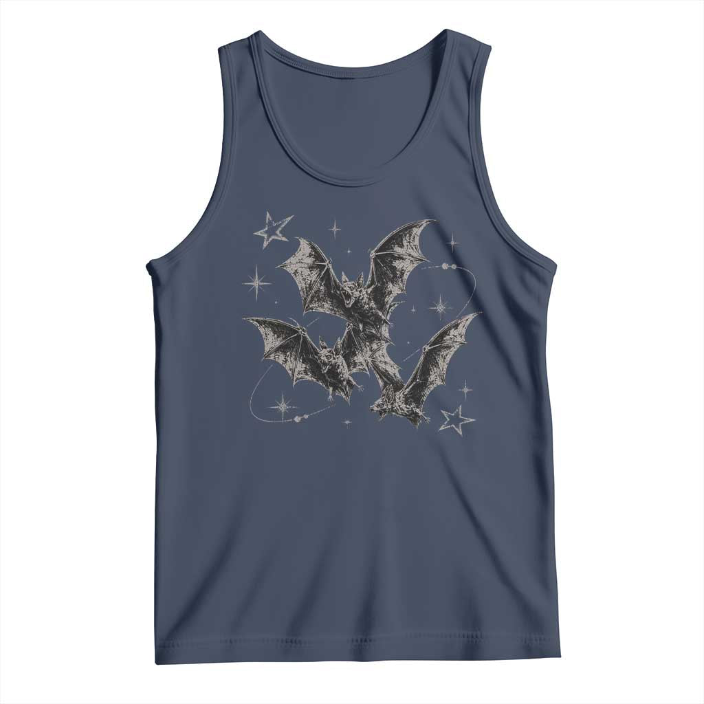Three Bats Y2k Tank Top Vintage 90s Style Bat Gothic Occult Halloween Bat Graphic TS10 Navy Print Your Wear
