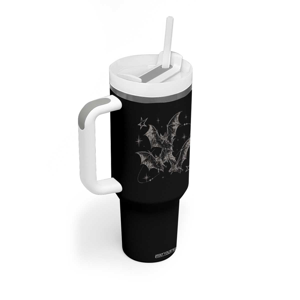 Three Bats Y2k Tumbler With Handle Vintage 90s Style Bat Gothic Occult Halloween Bat Graphic TS10 Print Your Wear