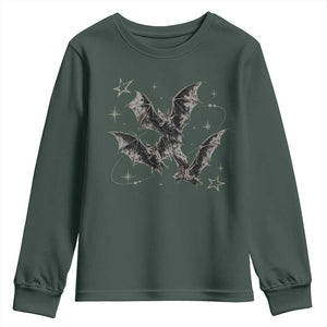 Three Bats Y2k Youth Sweatshirt Vintage 90s Style Bat Gothic Occult Halloween Bat Graphic TS10 Dark Forest Green Print Your Wear