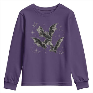 Three Bats Y2k Youth Sweatshirt Vintage 90s Style Bat Gothic Occult Halloween Bat Graphic TS10 Purple Print Your Wear