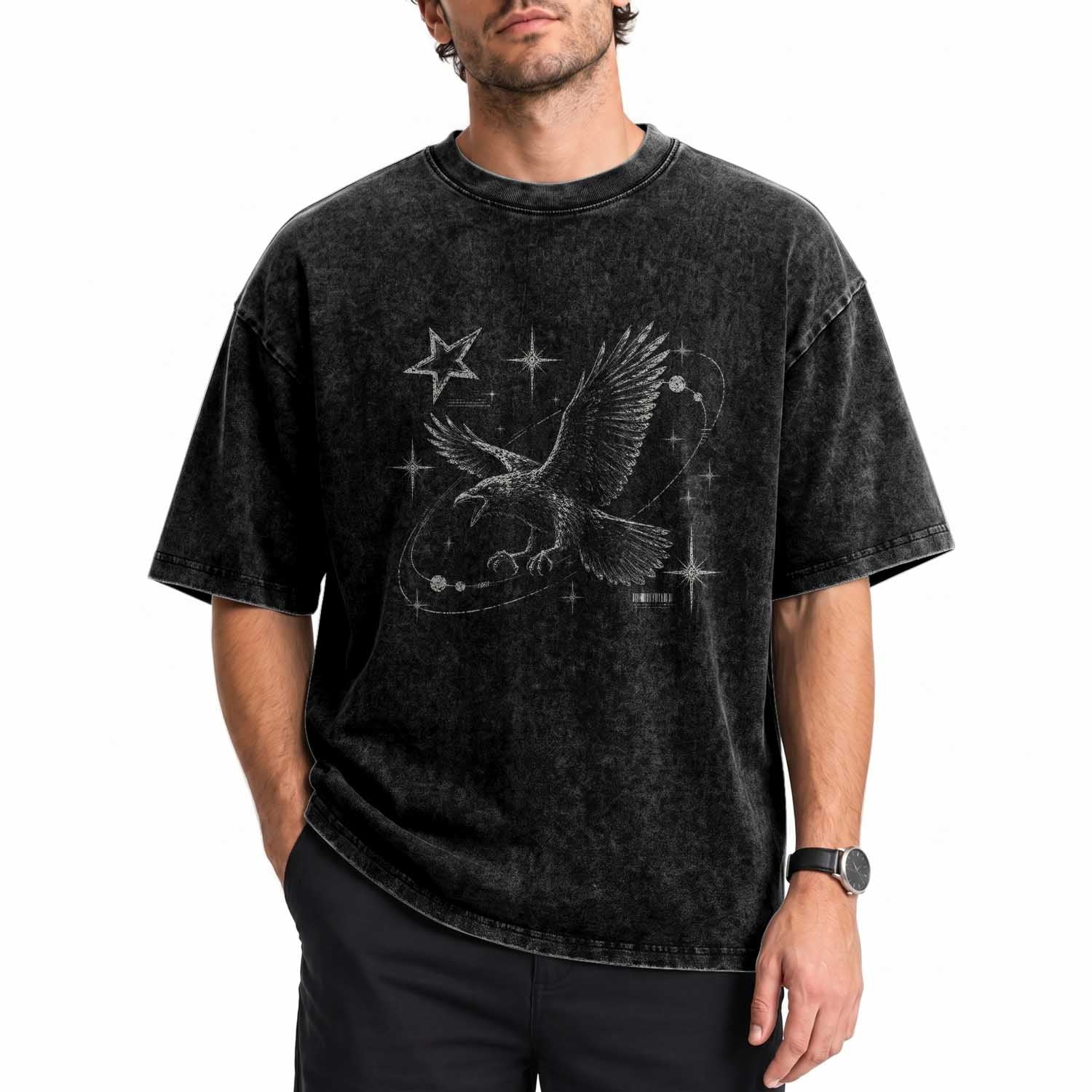 Raven Crow Y2k Washed Cotton T-Shirt Gothic Cyber Sigilism Occult Dark Academia Black Bird Graphic