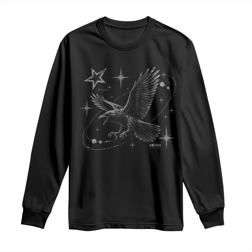 Raven Crow Y2k Long Sleeve Shirt Gothic Cyber Sigilism Occult Dark Academia Black Bird Graphic TS10 Black Print Your Wear