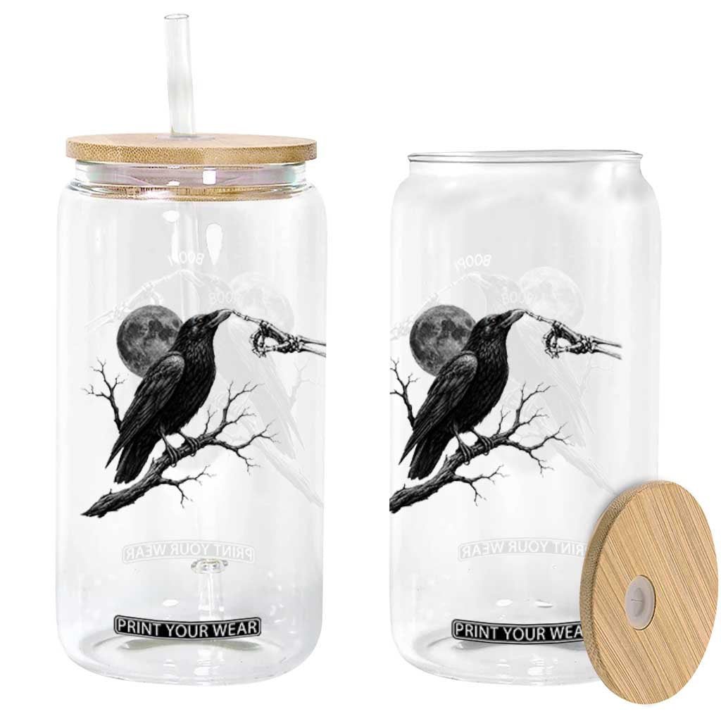 Skeleton Hand Boop Raven Glass Can Funny Spooky Halloween Crow Moon Graphic TS10 Print Your Wear