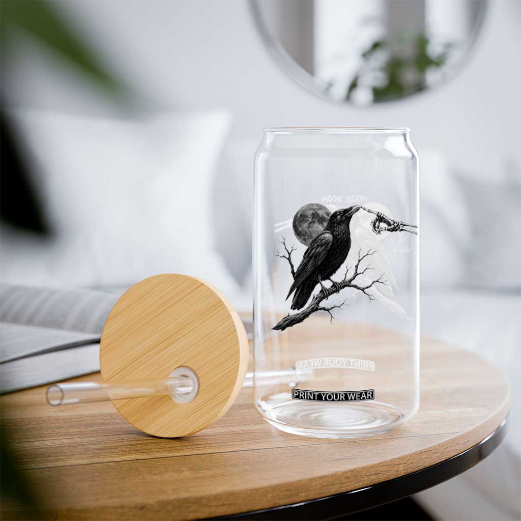 Skeleton Hand Boop Raven Glass Can Funny Spooky Halloween Crow Moon Graphic TS10 Print Your Wear