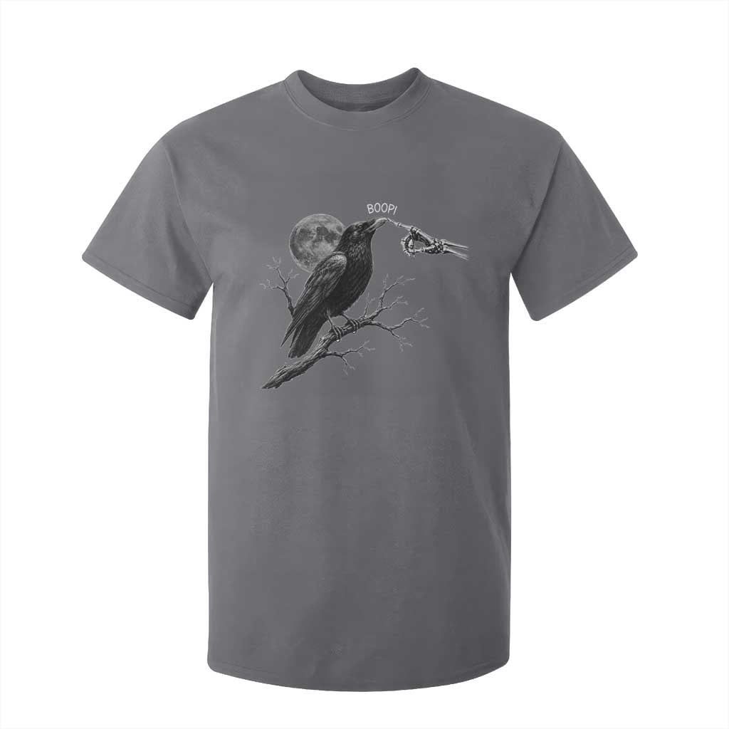 Skeleton Hand Boop Raven T Shirt For Kid Funny Spooky Halloween Crow Moon Graphic TS10 Charcoal Print Your Wear