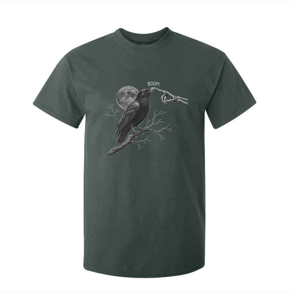 Skeleton Hand Boop Raven T Shirt For Kid Funny Spooky Halloween Crow Moon Graphic TS10 Dark Forest Green Print Your Wear