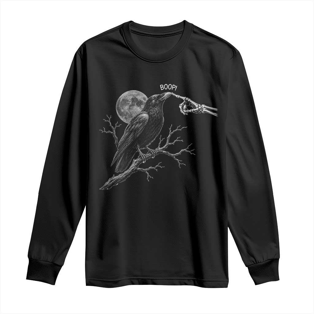Skeleton Hand Boop Raven Long Sleeve Shirt Funny Spooky Halloween Crow Moon Graphic TS10 Black Print Your Wear