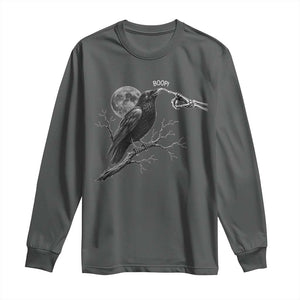 Skeleton Hand Boop Raven Long Sleeve Shirt Funny Spooky Halloween Crow Moon Graphic TS10 Dark Heather Print Your Wear