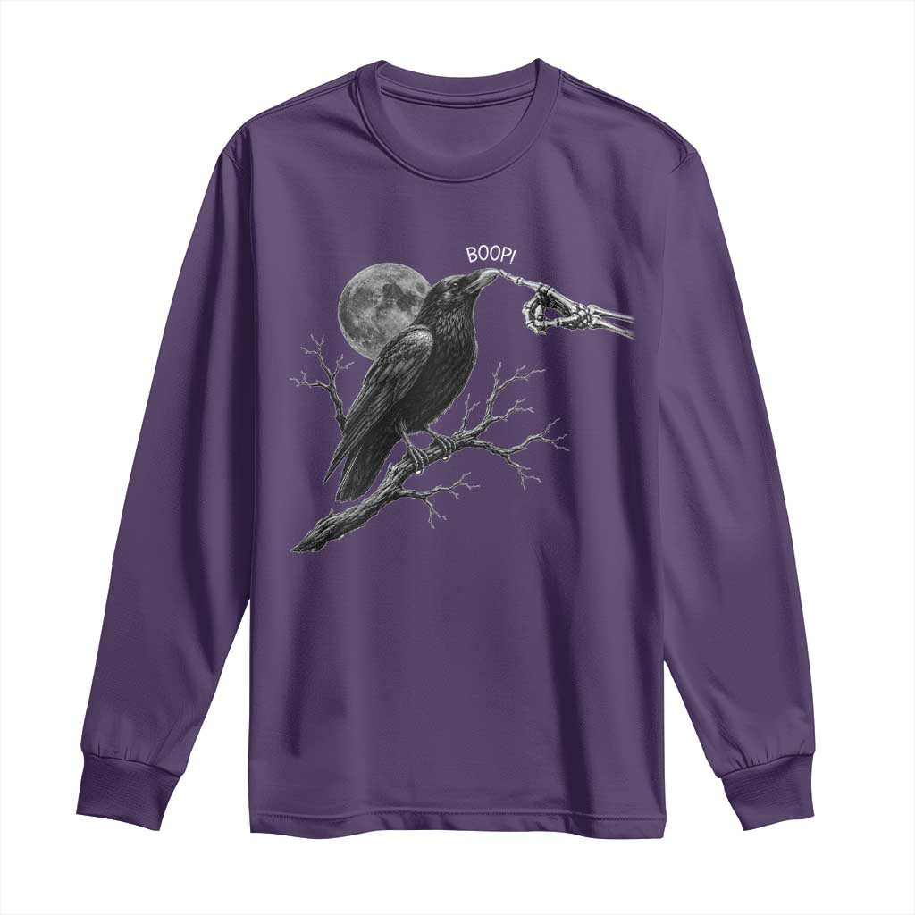Skeleton Hand Boop Raven Long Sleeve Shirt Funny Spooky Halloween Crow Moon Graphic TS10 Purple Print Your Wear