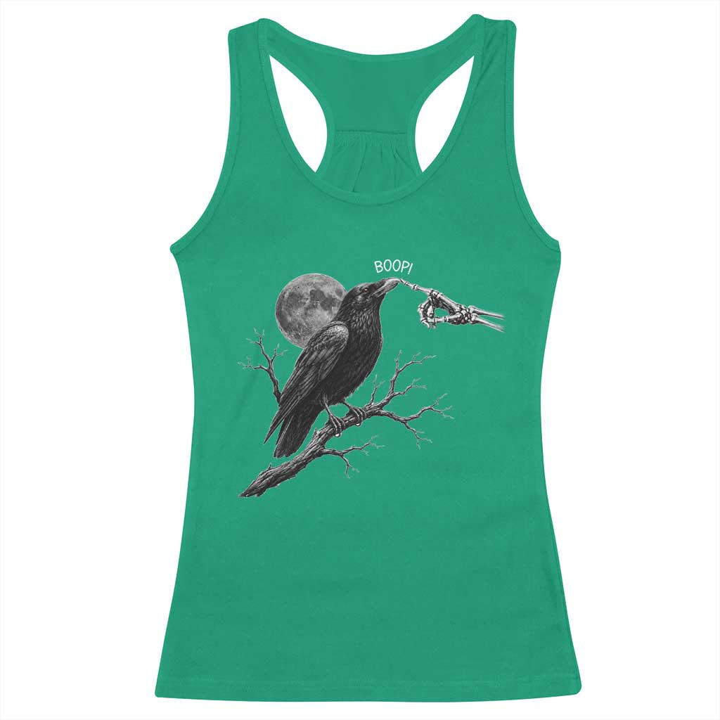 Skeleton Hand Boop Raven Racerback Tank Top Funny Spooky Halloween Crow Moon Graphic TS10 Irish Green Print Your Wear