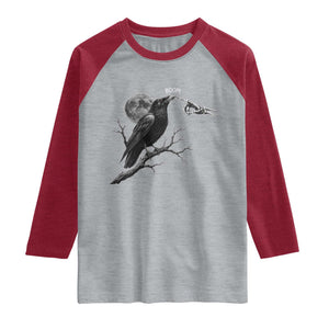 Skeleton Hand Boop Raven Raglan Shirt Funny Spooky Halloween Crow Moon Graphic TS10 Heather Gray Heather Red Print Your Wear