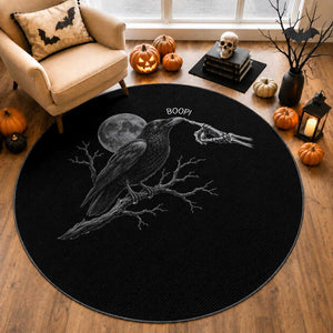 Skeleton Hand Boop Raven Round Rug Funny Spooky Halloween Crow Moon Graphic
