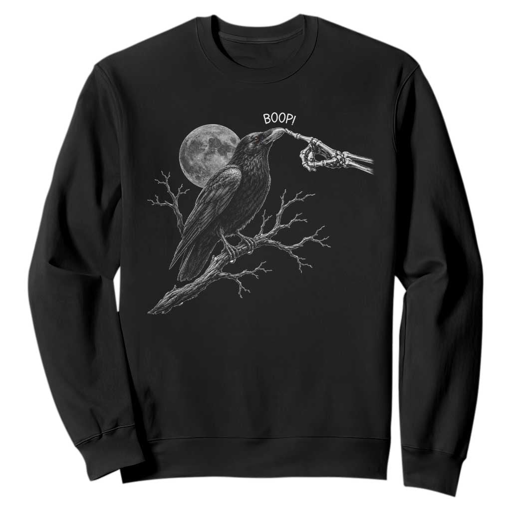 Skeleton Hand Boop Raven Sweatshirt Funny Spooky Halloween Crow Moon Graphic TS10 Black Print Your Wear
