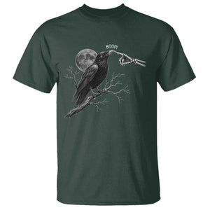 Skeleton Hand Boop Raven T Shirt Funny Spooky Halloween Crow Moon Graphic TS10 Dark Forest Green Print Your Wear