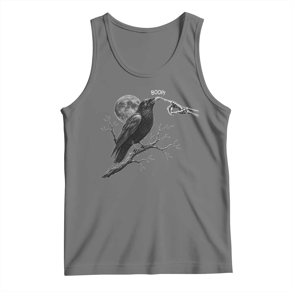 Skeleton Hand Boop Raven Tank Top Funny Spooky Halloween Crow Moon Graphic TS10 Black Heather Print Your Wear