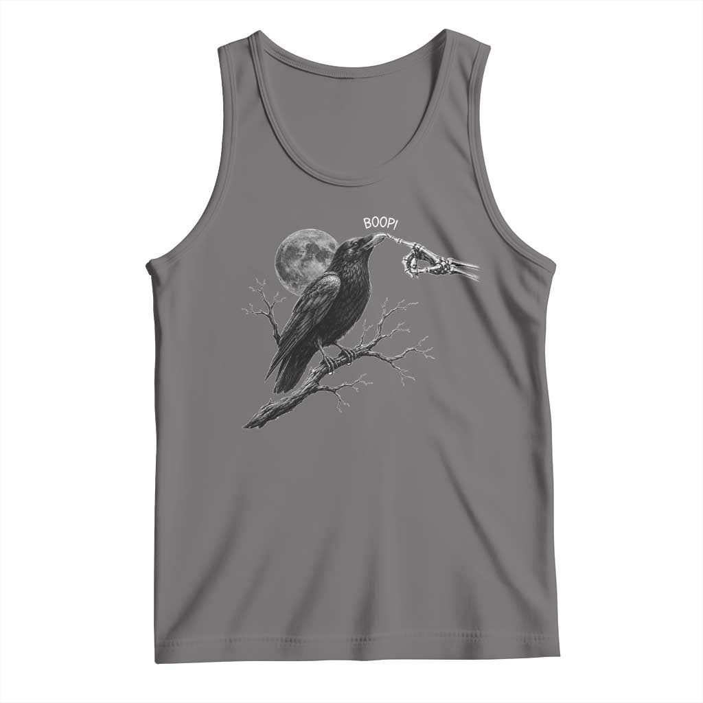 Skeleton Hand Boop Raven Tank Top Funny Spooky Halloween Crow Moon Graphic TS10 Deep Heather Print Your Wear
