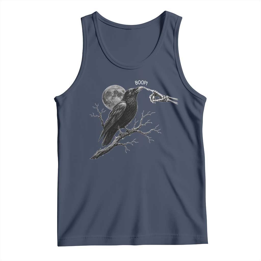 Skeleton Hand Boop Raven Tank Top Funny Spooky Halloween Crow Moon Graphic TS10 Navy Print Your Wear