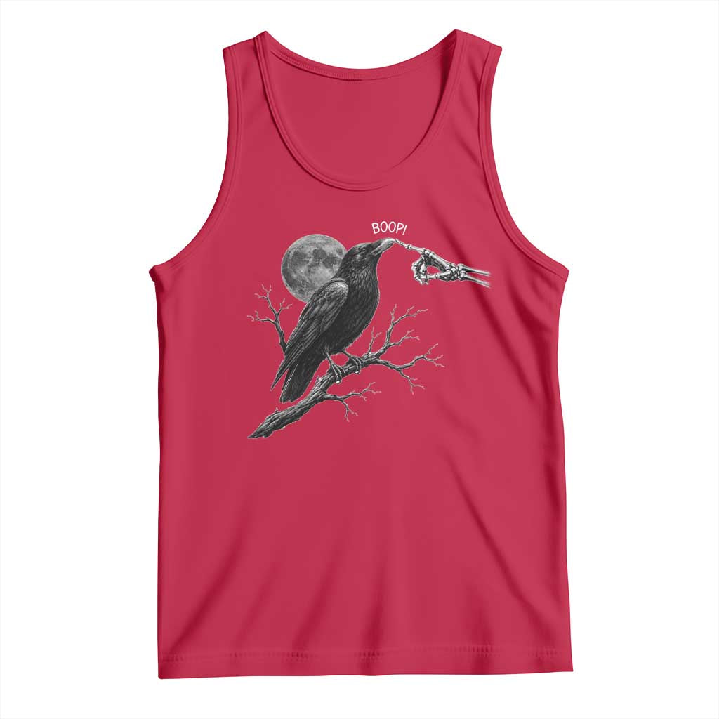 Skeleton Hand Boop Raven Tank Top Funny Spooky Halloween Crow Moon Graphic TS10 Red Print Your Wear