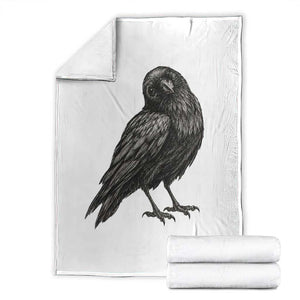 Curious Raven Crow Throw Blanket Vintage Dark Academia Gothic Black Bird Graphic TS10 White Print Your Wear