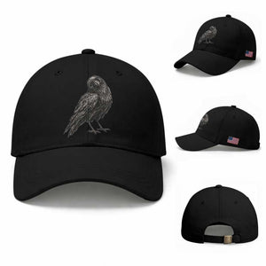 Curious Raven Crow Baseball Cap Vintage Dark Academia Gothic Black Bird Graphic TS10 Baseball Cap Universal Fit Black Print Your Wear
