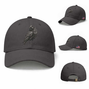 Curious Raven Crow Baseball Cap Vintage Dark Academia Gothic Black Bird Graphic TS10 Baseball Cap Universal Fit Dark Gray Print Your Wear