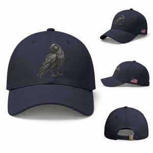 Curious Raven Crow Baseball Cap Vintage Dark Academia Gothic Black Bird Graphic TS10 Baseball Cap Universal Fit Navy Print Your Wear